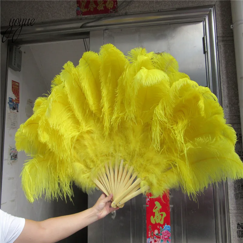 High quality Sapphire big ostrich feather fan decorated with bamboo bars for belly dance fan Halloween party, 12 feather poles