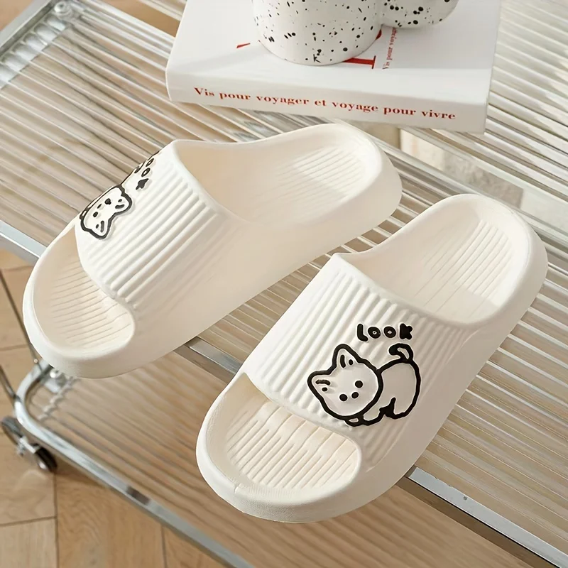 Summer Slippers Indoor Funny Lovely Cat Women Bathroom Non-slip Comfortable Concise Houseshoes Men Student Dormitory Use