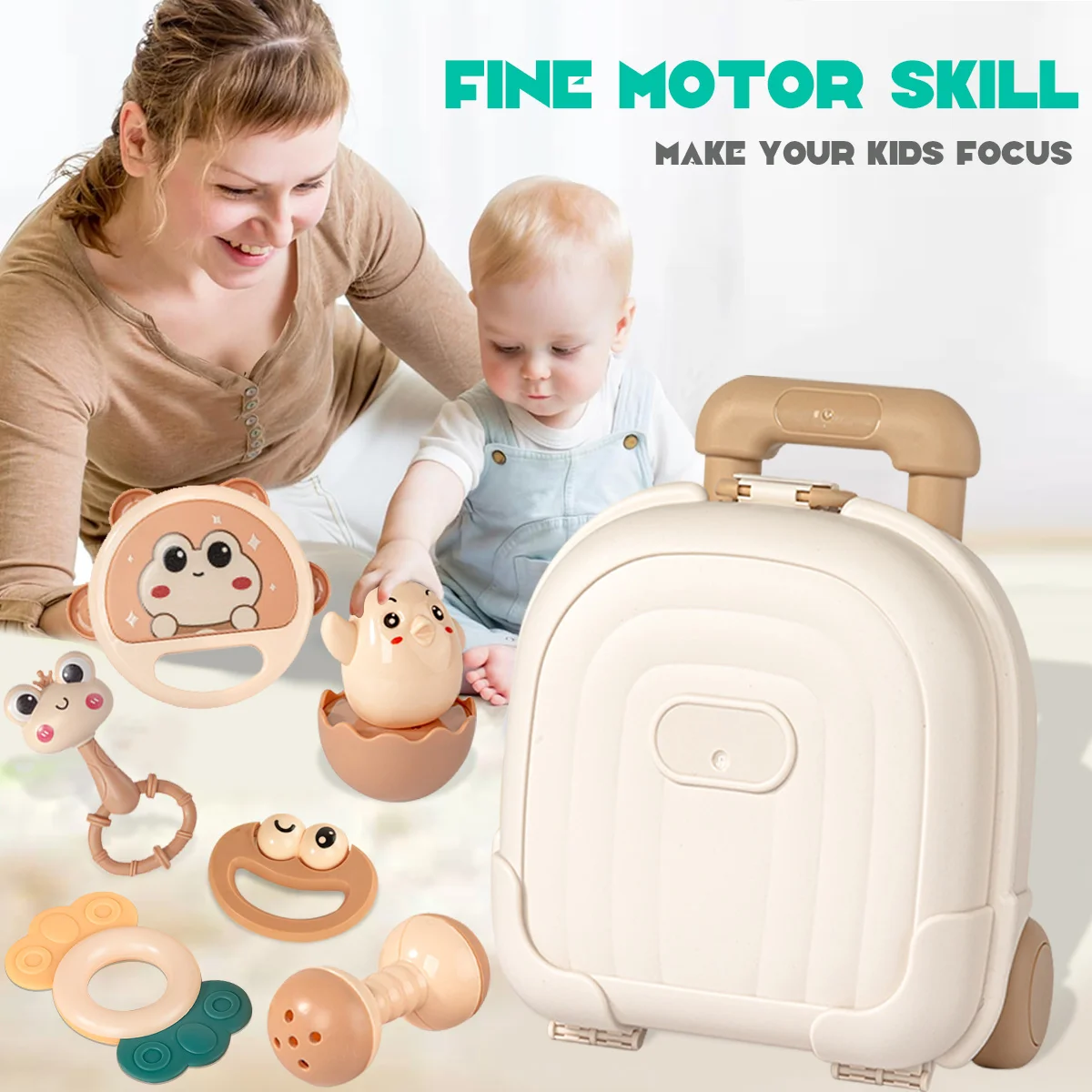 مجموعة ألعاب أطفال 7 في 1، ألعاب رنين وقبضة وحقيبة، ألعاب تمرين ممتعة للأولاد والبنات، تجذب الاهتمام وتعلم المهارات،