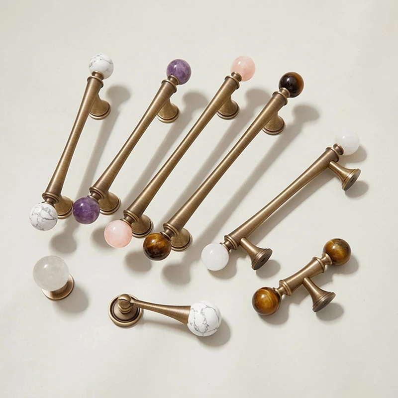 

ANXIANG Brass crystal handles, bronze wardrobe door drawer handles, kitchen round retro cabinet long handles