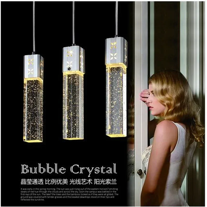 Crystal Pendant Light 3 Head LED Lights Bubble New Modern Column Pendant Lamp Pyramid Transparent Pendant Lamps