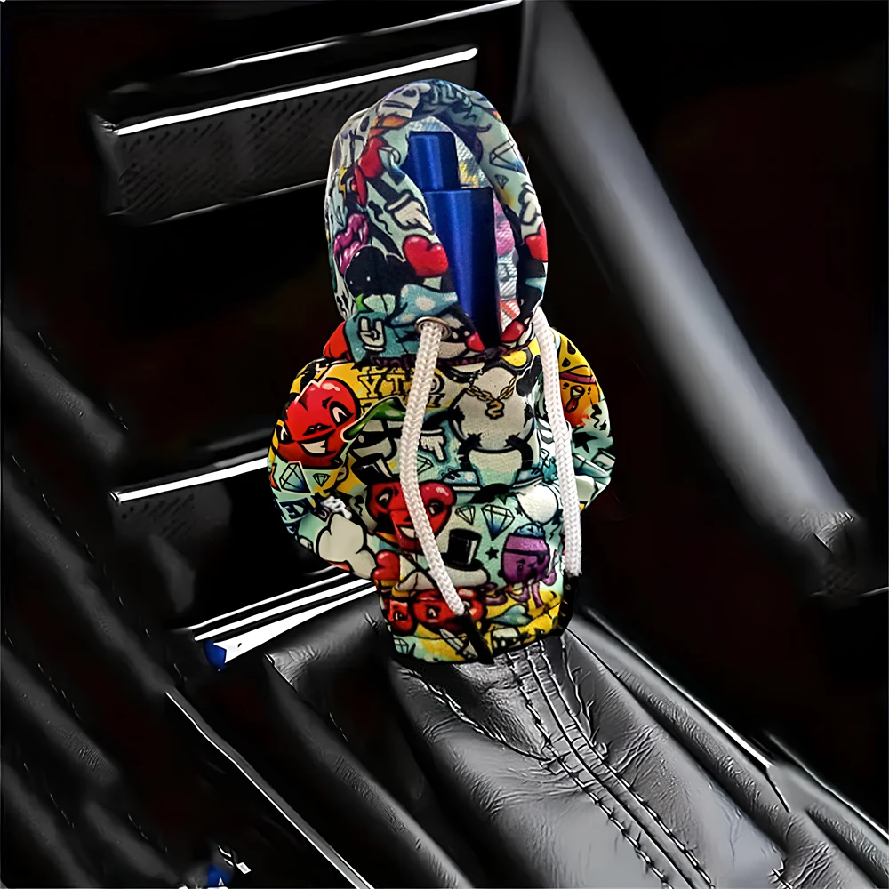 Capa Protetora para Alavanca de Câmbio de Carro, Moletom com Capuz Estampado com Grafite, Decoração para Alavanca de Câmbio de Carro.