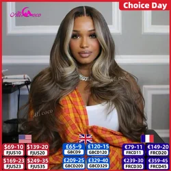 Brown Highlights Blonde Body Wave Human Hair Wig 13x6 Transpaprent Lace Front Wigs Human Hair Preplucked 5x5 Lace Closure Wig