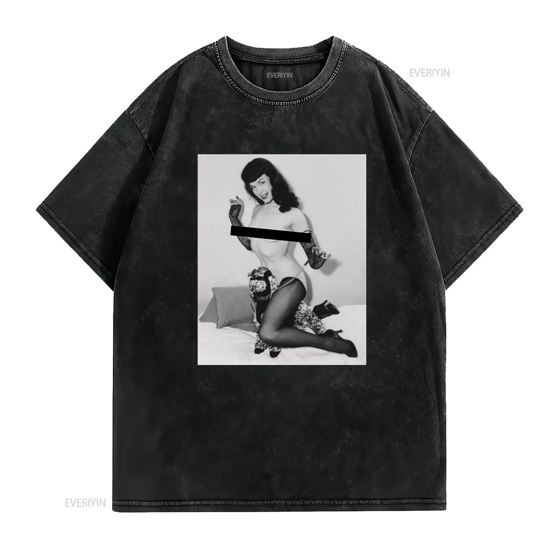 تي شيرت Bettie Page Nice Puppy تي شيرت مرخص من 1950's Queen Of Pinups موديل أبيض عتيق جرافيك مغسول متعدد الاستخدامات قابل للتنفس قليلاً #2