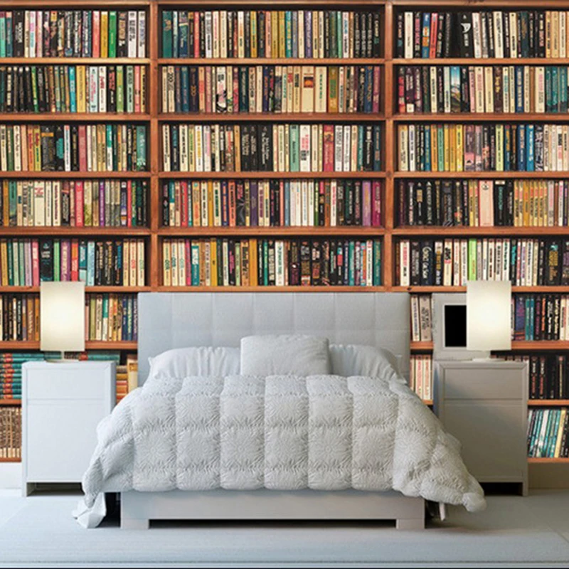 Vintage bookshelf, office living room, study room, decorative wallpaper, wallpaper, 3D stereoscopic background, wall mural