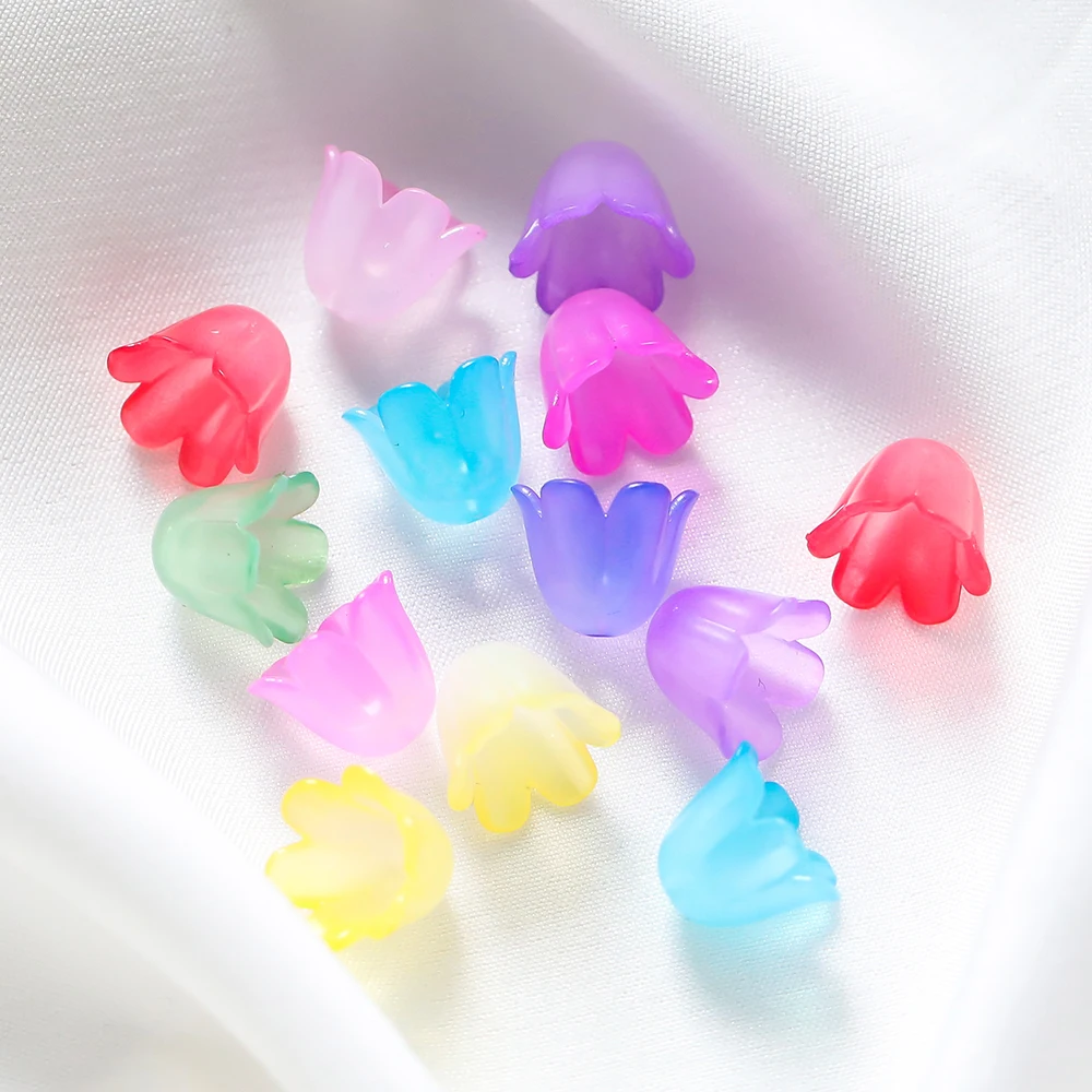 50/100pcs Lily Flower Gradient Color Acrylic Beads Caps Loose Space Tassel Beads Tray For DIY Jewelry Making Accessories