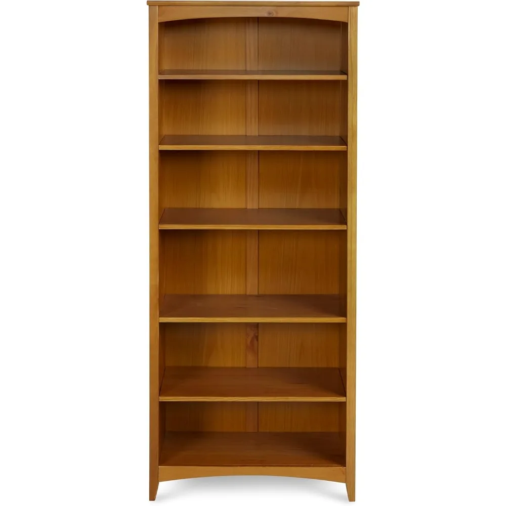 

solid wood shaker style bookcase with 6 shelves, 72 inches tall, adjustable shelves, and closed back for living room display