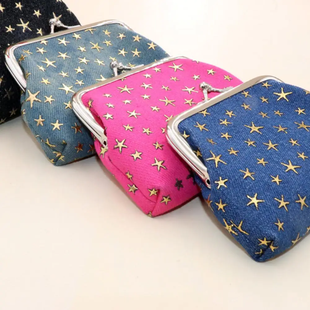 Lipstick Sample Holder Golden Star Coin Purse Golden Star Denim Coin Purse for Women Kiss Lock Change Pouch with for Cash