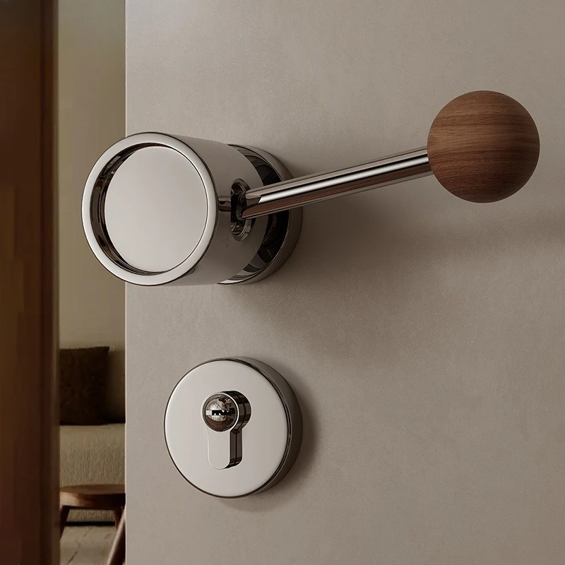 

Black Walnut Bedroom Wooden Door Lock Original Magnetic Silent Lock Retro Style in Interior