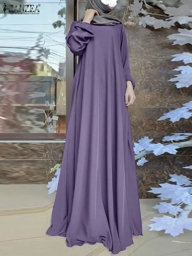 ZANZEA muzułmańskie kobiety letnia sukienka Abaya Sundress solidna islamska odzież Marocain Vestido szata Femme moda z długim rękawem sukienka Kaftan