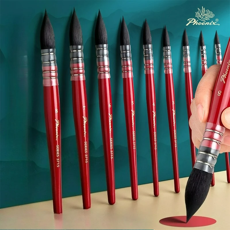 Phoenix Red Chubby Round Tip Watercolor Painting Brush Mixed-Hair Lining Pen with Strong Water Absorption Not Easy To Shed Hair
