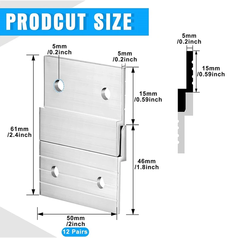 Abwr-kit perangkat keras, untuk menggantung gambar kayu lapis Prancis, braket dinding Kit perangkat keras aluminium Z gantungan batang 24 buah