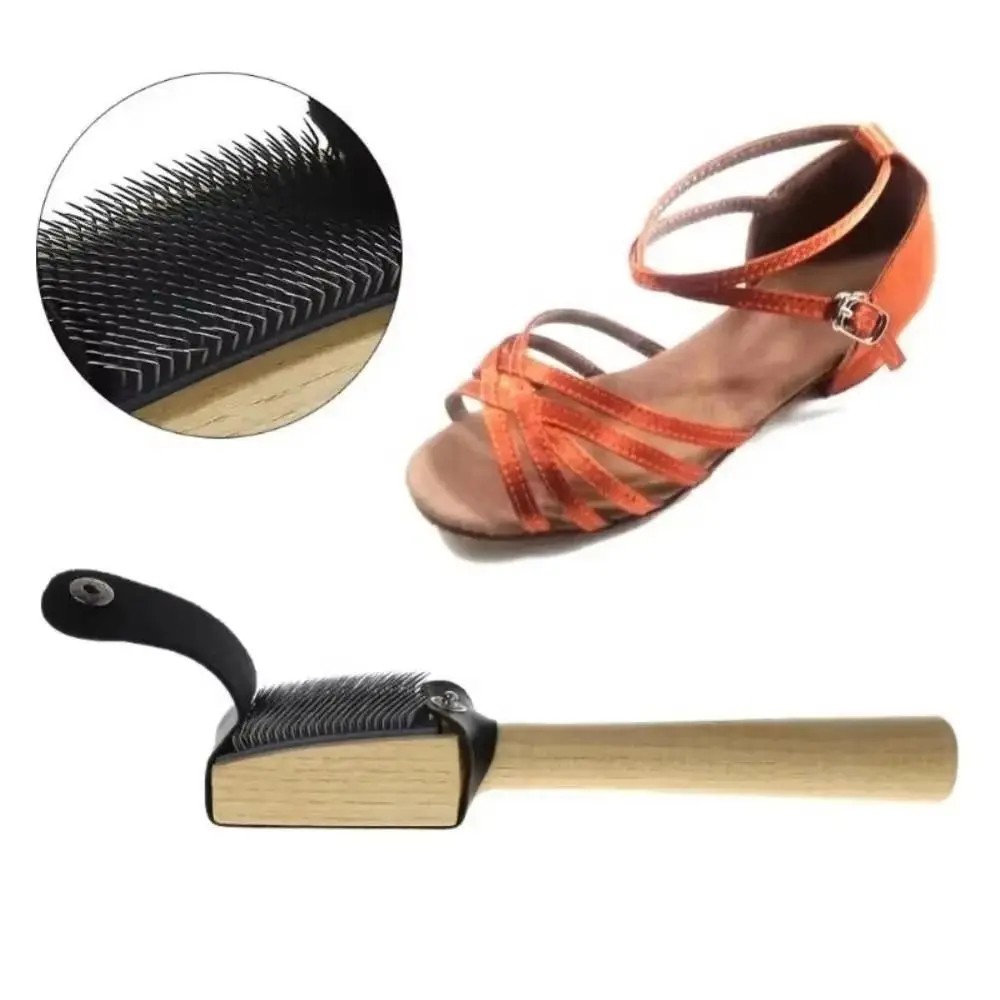 Wooden Dance Shoe Brush with Protector Cover Durable Shoe Sole Brush Stainless Steel Brush Head Multifunctional Wire Shoe Brush