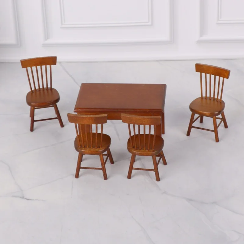 1set Mini Wooden Table Chair Model Furniture for Dollhouse Miniature Scene Props Simulation Accessories Decoration Home Decor