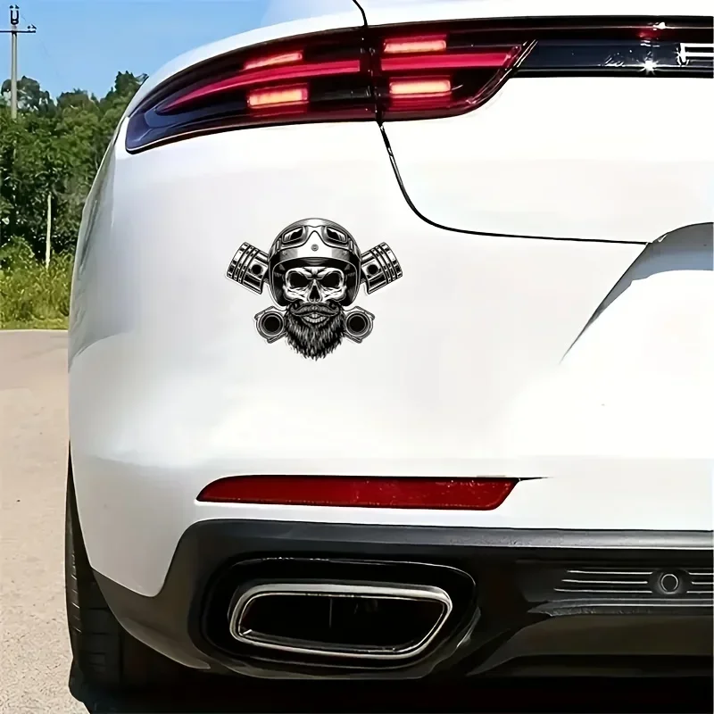 قطعة واحدة من ملصق لراكبي الدراجات النارية على شكل جمجمة - ملصق فينيل ممتاز مقاس 15 سم للخوذات وأجهزة الكمبيوتر المحمولة والسيارات | دراجة نارية مقاومة للماء ومتينة وقابلة للإزالة