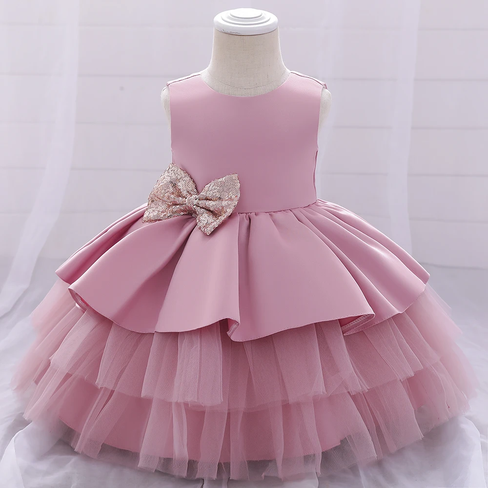 Fluffy Toddler Big Bow Baby Baptism Dress for Girls Children Clothe 1 Years Birthday Party Wedding Princess Dresses Evening Gown