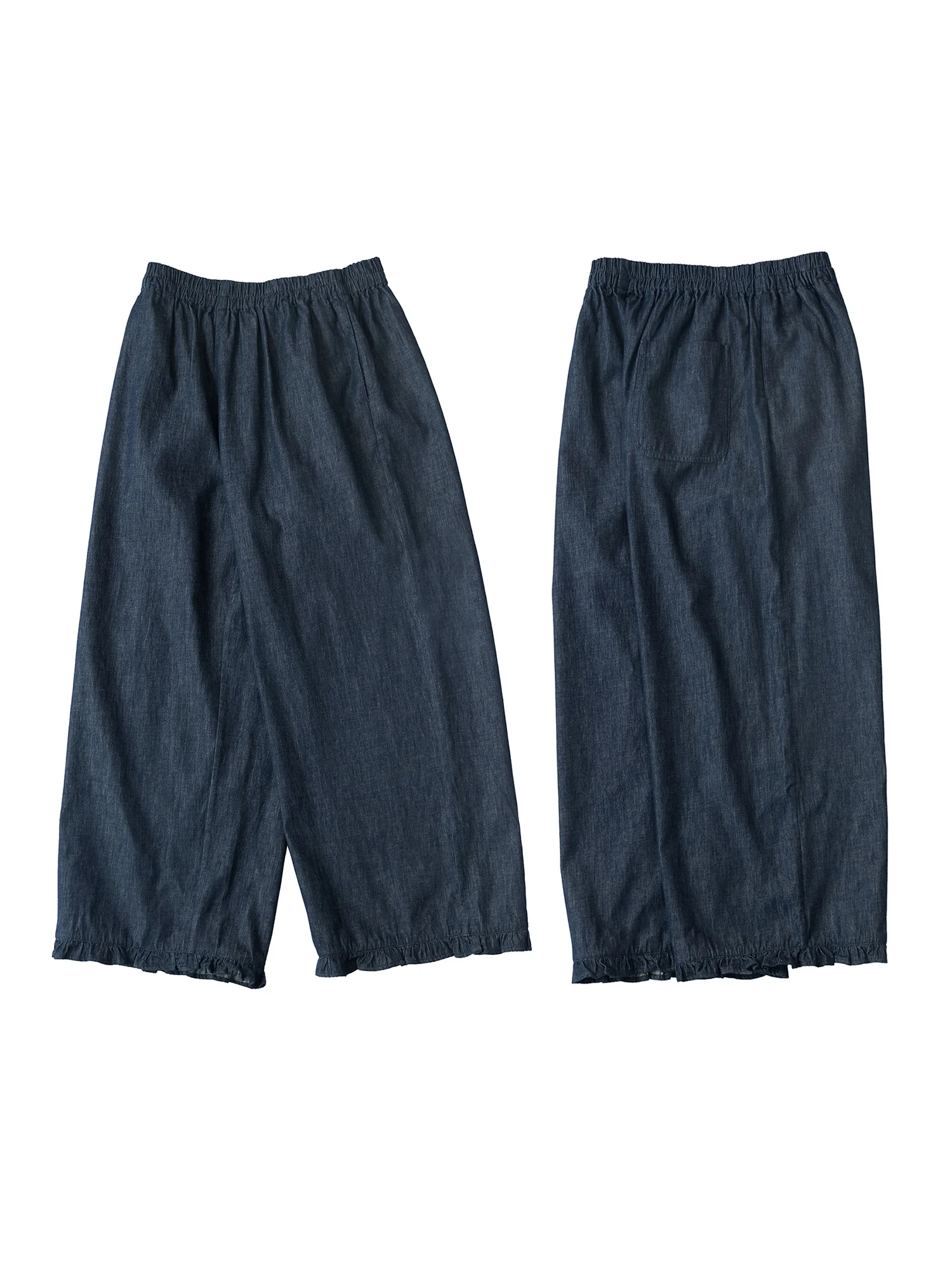 New Spring Summer Han Han Hemp Cotton  Jeans Loose Elastic Waist Wide Leg Nine Point Pants Lightweight Breathable Casual