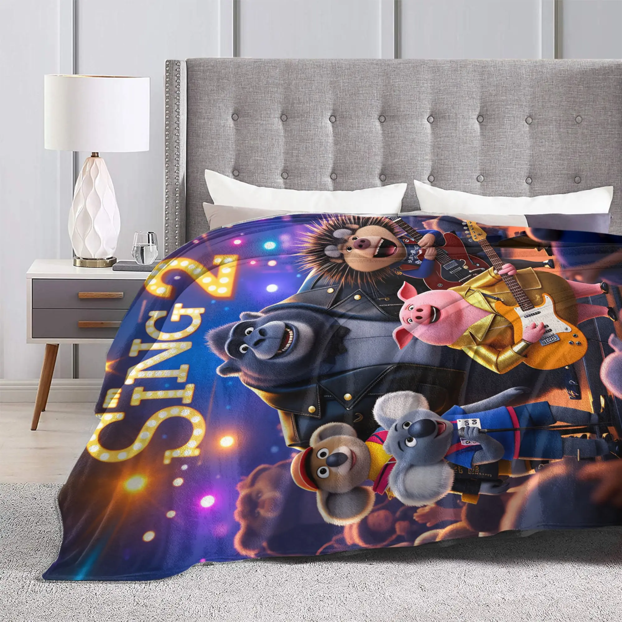 الغناء 2 فيلم جميع الشخصيات المغفل الرماد جوني بطانية ناعمة السفر مكتب أفخم الفراش يلقي رقيق المفرش أريكة غطاء سرير #3