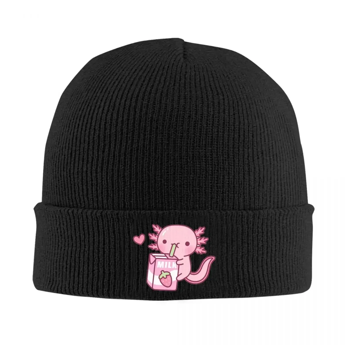 Cute Axolotl Loves Strawberry Milk Doodle Warm Knitted Cap Fashion Bonnet Hat Autumn Winter Outdoor Beanies Hats for Men Women