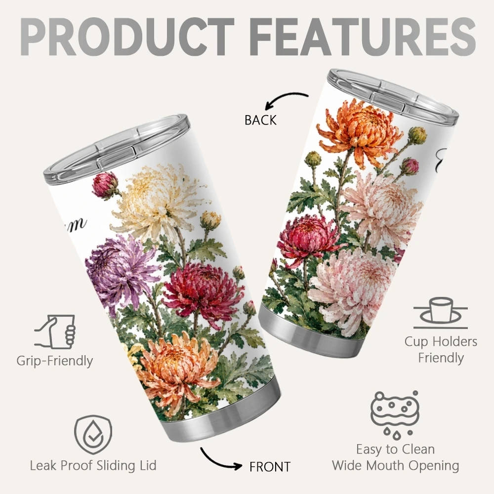 Botanical Study Floral Art 20oz Coffee Cup With 2 Lids & Reusable Straw Stainless Steel Vacuum Insulated Travel Mug