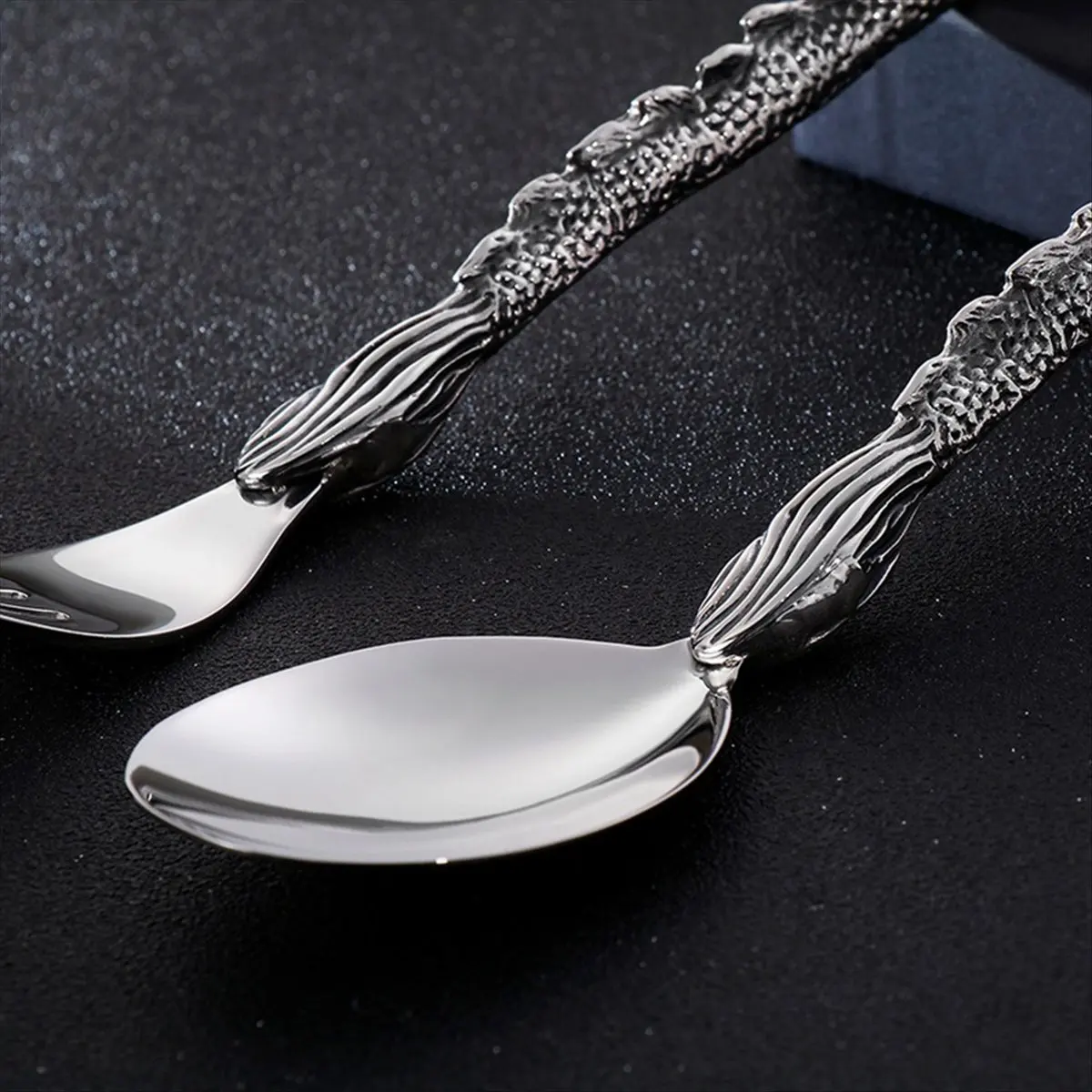 A56K Cutlery Chinese Zodiac Dragon Western-Style Spoon Trend Punk Wind Stainless Steel Portable Tableware