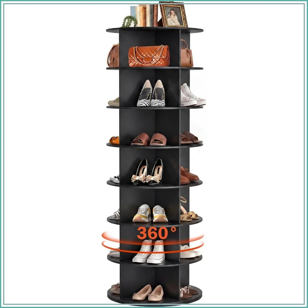 360 Rotating Shoe Rack Tower 7-Tier Lazy Susan Organizer 28 Compartments Space Saving PVC Black