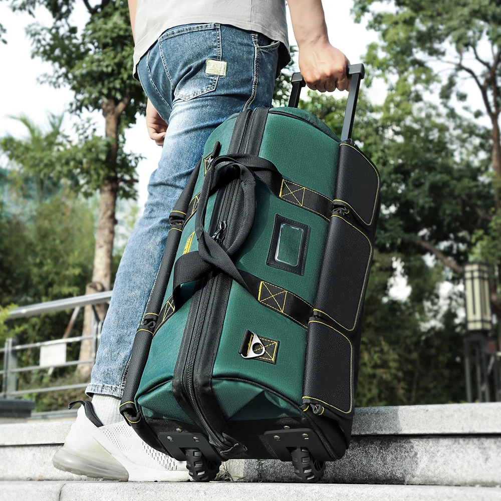 حقيبة أدوات دوارة مقاس 22 بوصة من WINNHUNT، مع حقيبة أدوات بمقبض تلسكوبي قابلة للتعديل مع عجلات 15 جيوبًا أخضر/أسود، مناسبة لـ