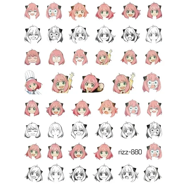 RIZZNAIL Funny Cartoon Anya Decals Cute Photo Booth Design Nail Art Decoration Self Adhesive Nail Stickers Nice Manicure