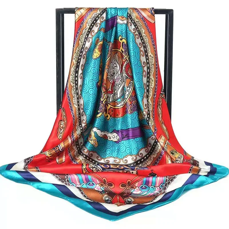 New Women's Summer Silk Scarf 90x90 Large Square Sun Protection Simulation Scarf Thin Headscarf Wholesale