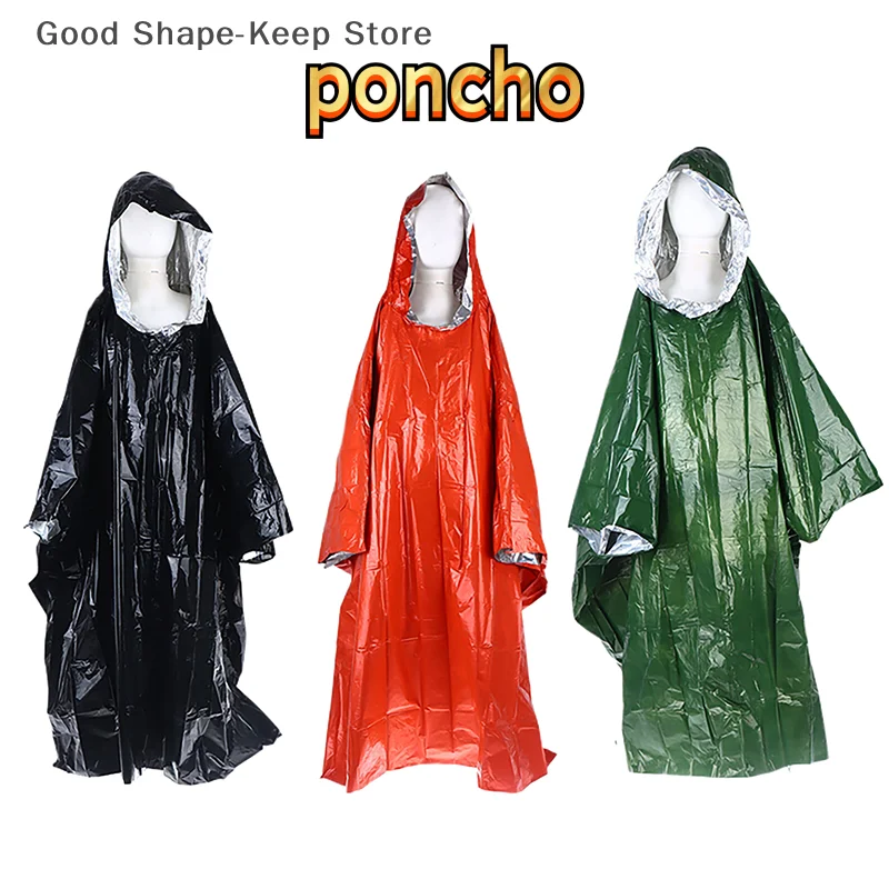 1PC Waterproof Outdoor Camping Hiking Travel Motorcycle Rain Gear Emergency Rain Poncho PE Thermal Blanket Raincoat Hooded Cover