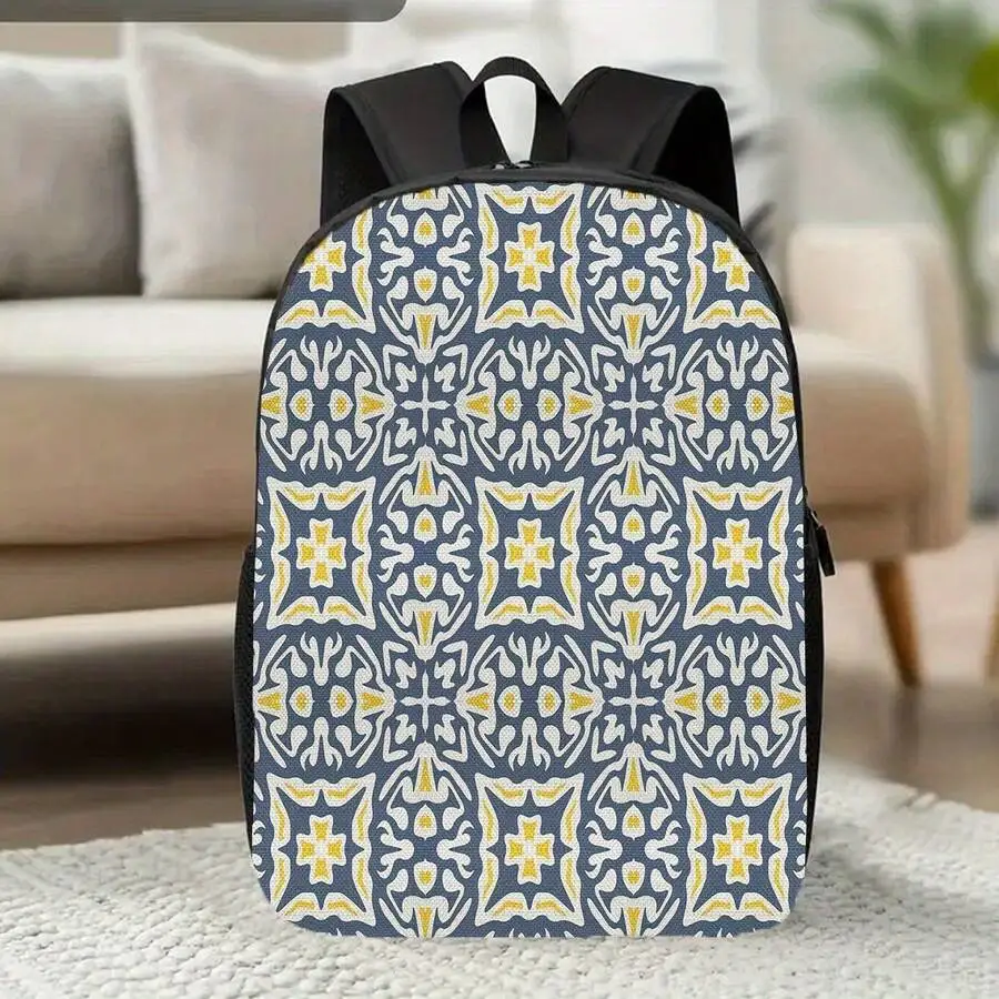 

Batik Style Printed Backpack 17 Inch Casual Lightweight Polyester Backpack With Water Bottle Holder