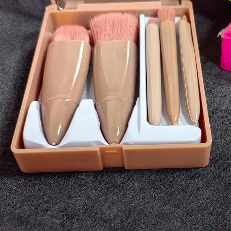 5 pçs tamanho de viagem pincéis de maquiagem conjunto mini pincéis de maquiagem, pequena função completa kit de pincéis cosméticos com caso e espelho perfe