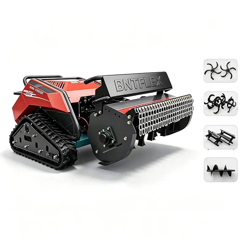 customized 22hp Multi functional hydraulic lifting remote control lawn mower+rotary tiller vertical blade all terrain tracked
