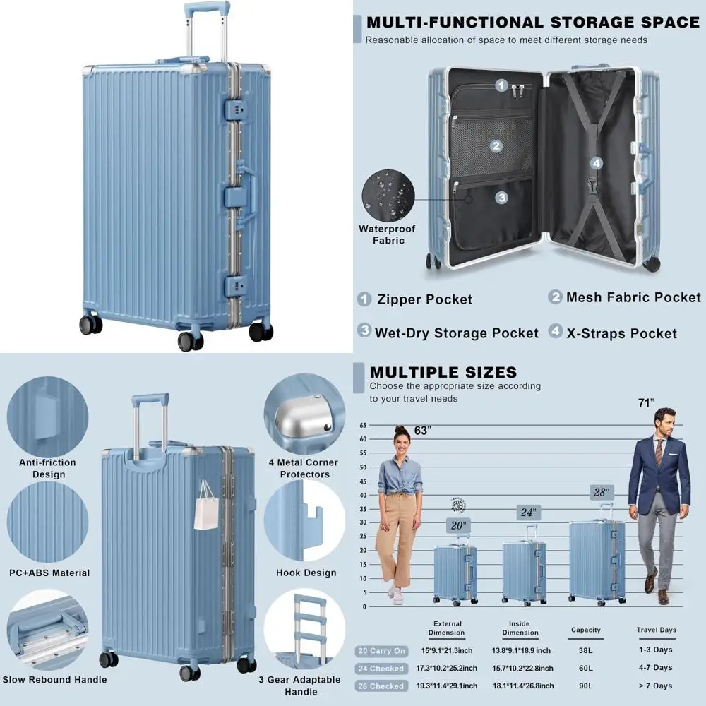

28 Inch TSA Lock Luggage, PC+ABS Material, Aluminum Frame, Zipless Design, Double Spinner Wheels, Hard Shell Suitcase for Travel