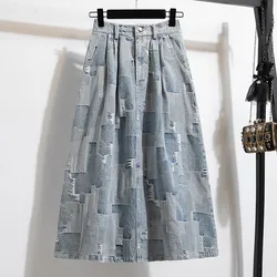 High Waist Denim Skirt Women New Arrival 2024 Autumn Vintage Style Streetwear Basics Ladies Elegant A-line Long Skirts B3980