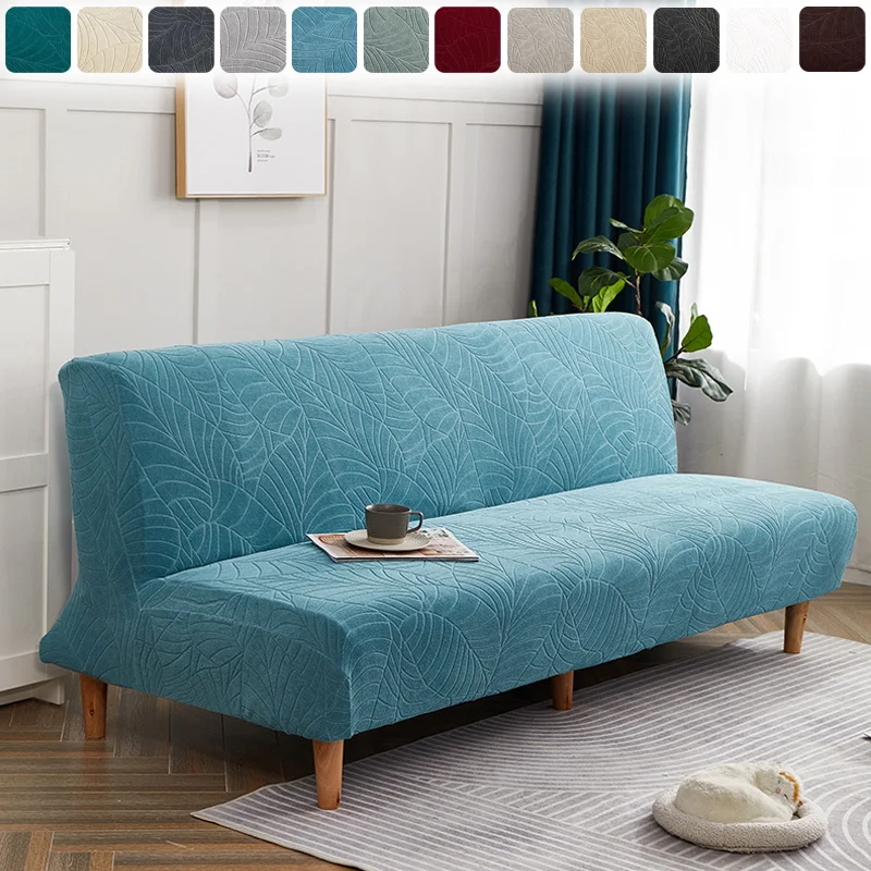 

1PC Thicken Elastic Knit Jacquard Leaf Pattern Armless Sofa Bed Cover Soft Breathy L-Shaped Sofa Protector for Living Room Decor
