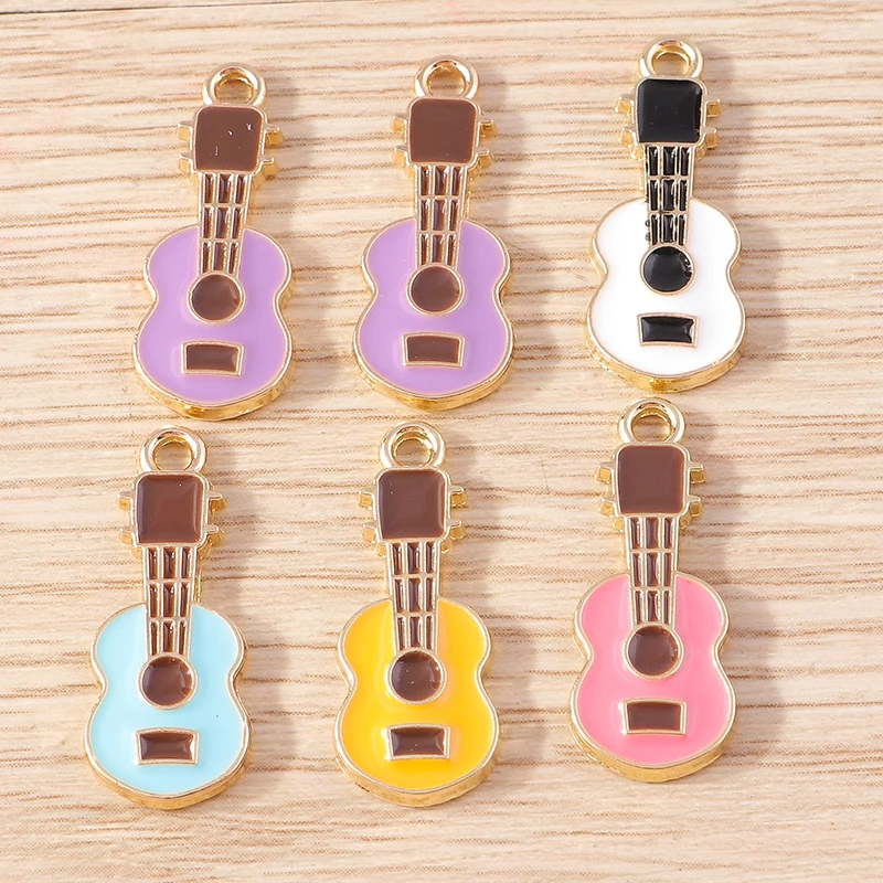 Tusember 10pcs Cute Violin Enamel Music Guitar Charms for Jewelry Making DIY Musical Earrings Pendant Necklace Bracelet Crafts