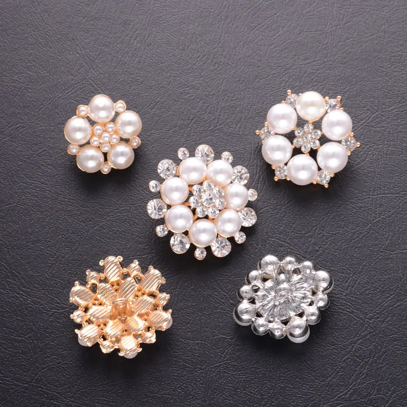 5pcs Luxury Rhinestone Pearl Flower Shirts Buttons Fashion Bridal Wedding Dresses Decorative Buttons Sewing Apparel Accessories