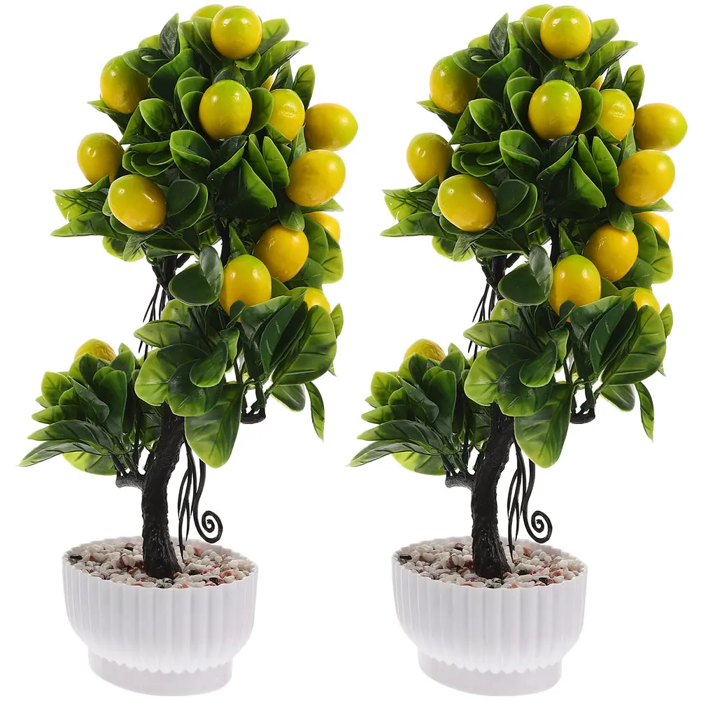 

2pcs Artificial Tree Realistic Household Fake Faux Plants Decor for Home Office Desk Room Stylish