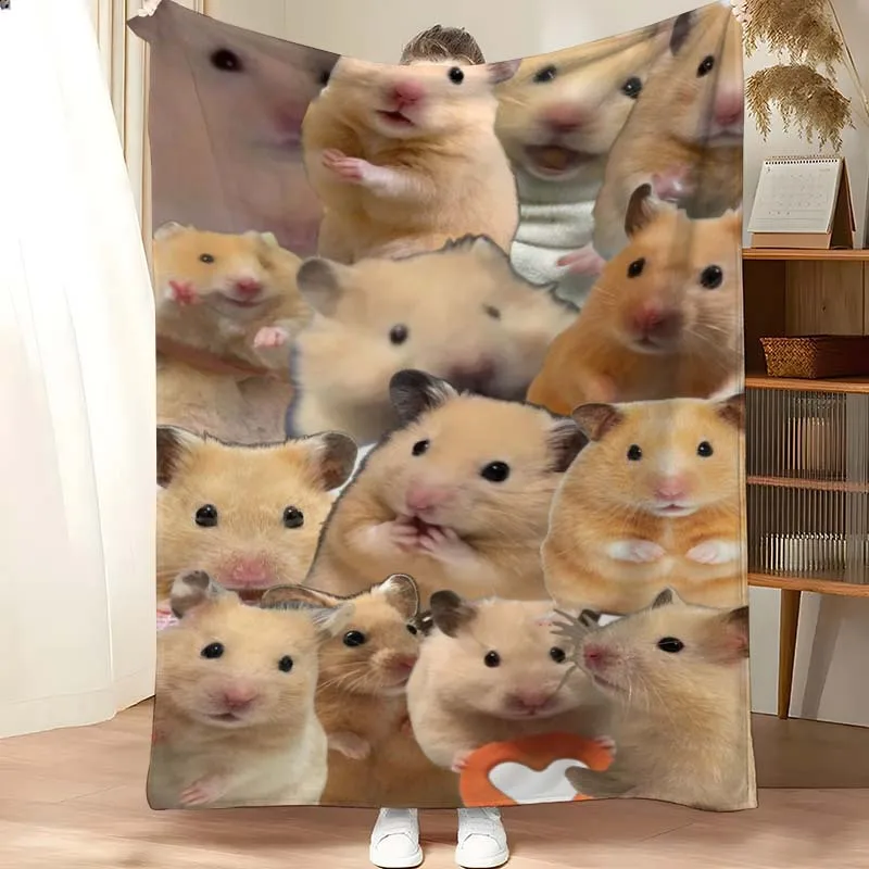 Customize A Cute Hamster Patterned Fleece Blanket Made from Skin-Friendly Polyester, Lightweight And Comfortable, Easy to Care F