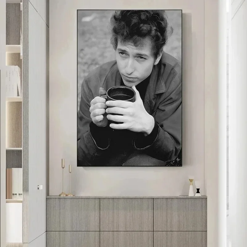 الكلاسيكية الرجعية أبيض وأسود الموسيقى ستار بوب ديلان ألبوم الموسيقى غطاء المشارك قماش لوحات صور فنية للجدران ديكور المنزل #3