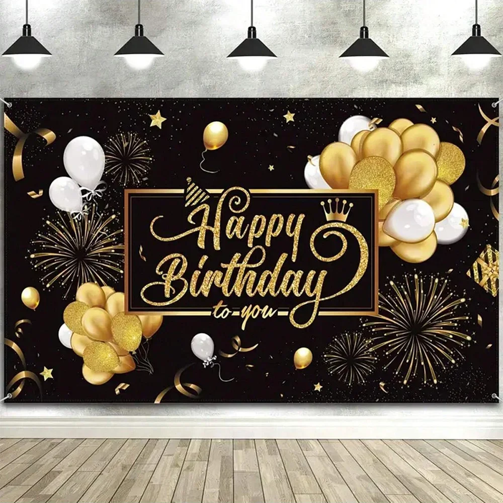 Zwart goud verjaardag wegwerpservies set papieren borden kopjes servetten tafelkleed geschikt voor verjaardagsfeestjes en bruiloften.