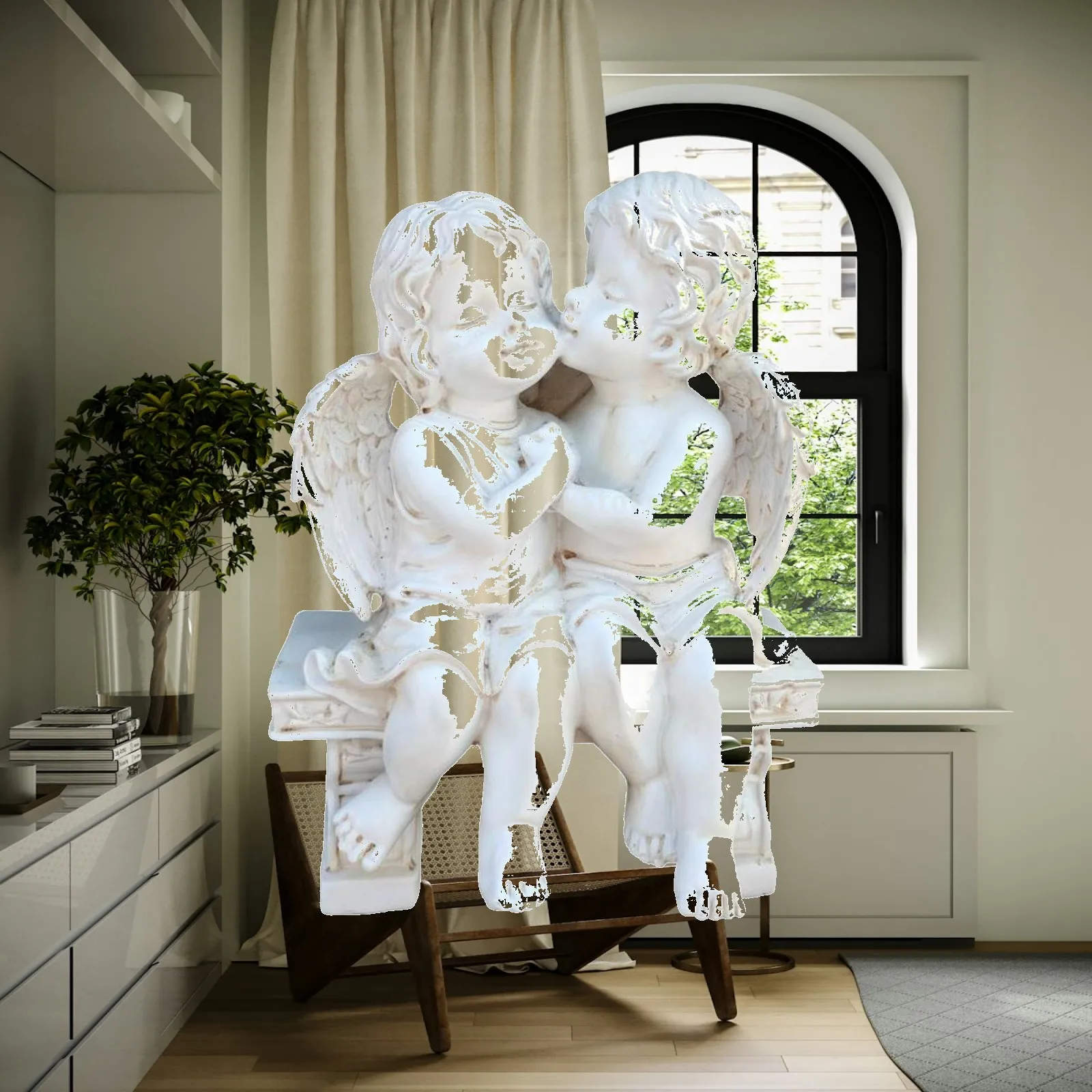 Kissing Angels Figurine Resin Craft Sculpture for Living Room Shelf Decor Cozy Home Decorative Ornament Couples Gift