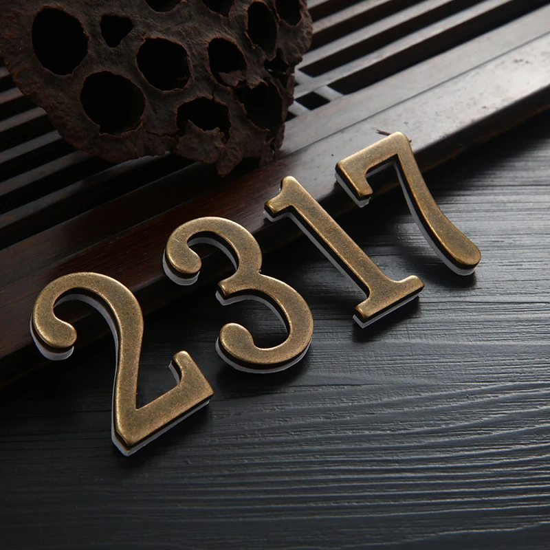 1PC Bronze Color Door Number With Backing Adhesive House Number Apartment Door Number For Outdoor Hotel Home Mailbox Label