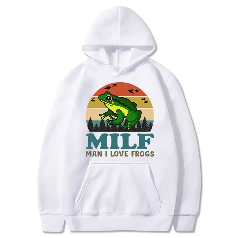 MILF Man I Love Frogs Funny Saying Frog Amphibian Lovers Vintage Hoodie Men's Long Sleeve Sweatshirt Unisex Clothes Teens