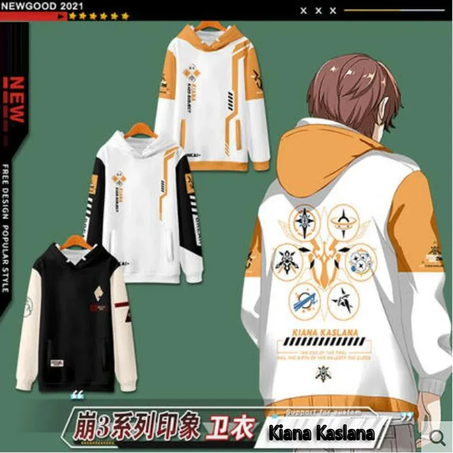 Honkai Impact 3 Kiana Kaslana Cosplay Hoodie Hip Hop Graphic Sweatshirt Poleron Hombre Unisex Streetwear Harajuku Tracksuit 2024