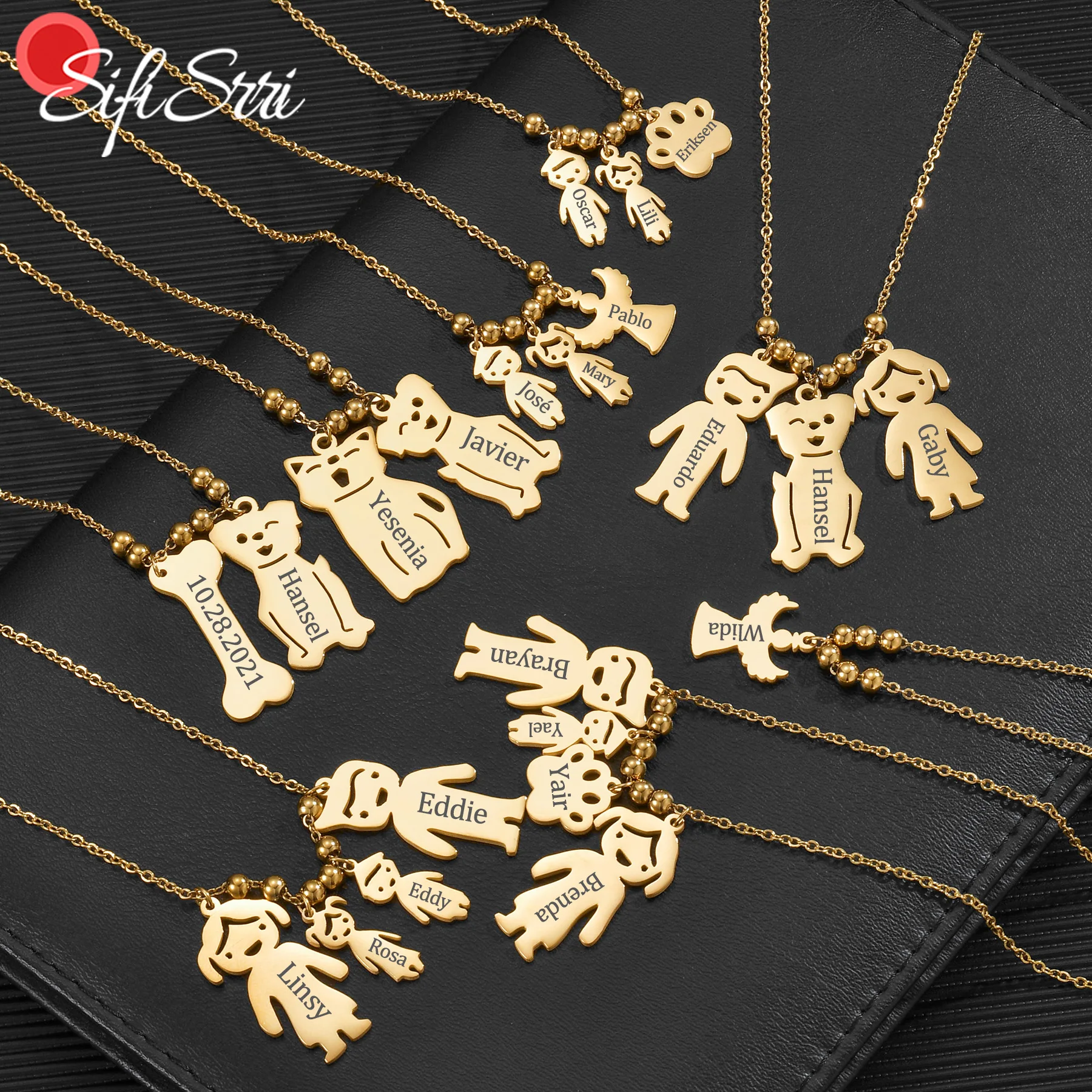 Sifisrri Custom Name Necklace for Women Family Stainless Steel Engrave Letter Mother Kids Pet Pandent Link Chain Jewelry Gift