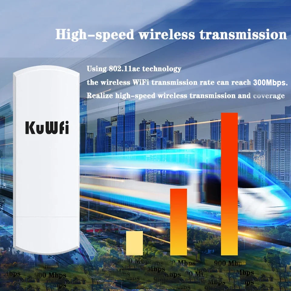 KuWFi 5.8G WIFI Router Outdoor Wireless 300Mbps Wifi Repeater Point to Point Wifi Signal Amplifier Increases Wifi Range 1-3KM