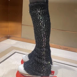 Figure Skating Leg Protectors, Warm Plush, Hot Drilled Leg Socks