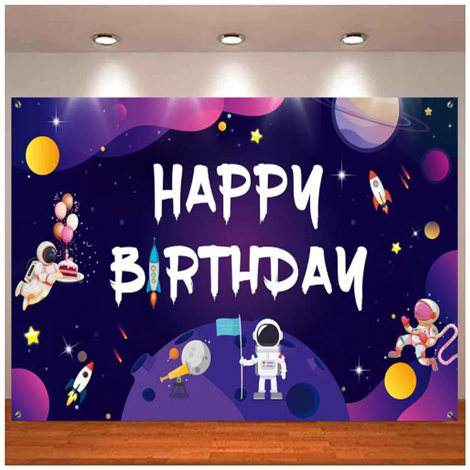 

Photography Backdrop Galaxy Astronaut Banner Space Theme Background For Kids Birthday Decorations Outer Space Party Supplies